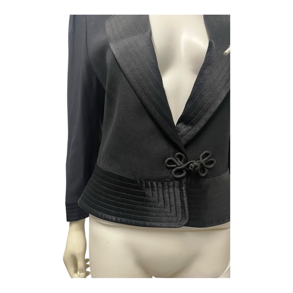 VTG 90s LOUIS FERAUD Black Avant Maximalist Cocktail Tuxedo Jacket 8 w Rose - Picture 6 of 9